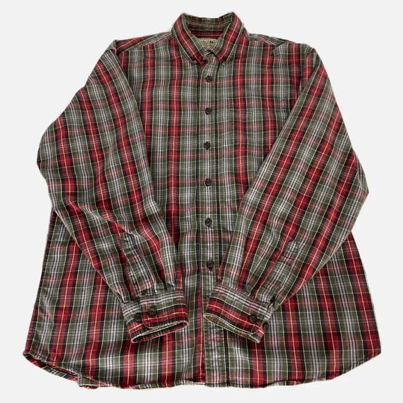 L.L. Bean Men’s Button Down Shirt Flannel Plaid Large Regular Cotton Red Green - Picture 3 of 7